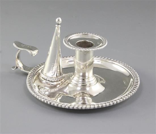 An unusual early Victorian silver chamberstick, by Robert Garrard II, Width 180mm weight 12.2oz/382grms